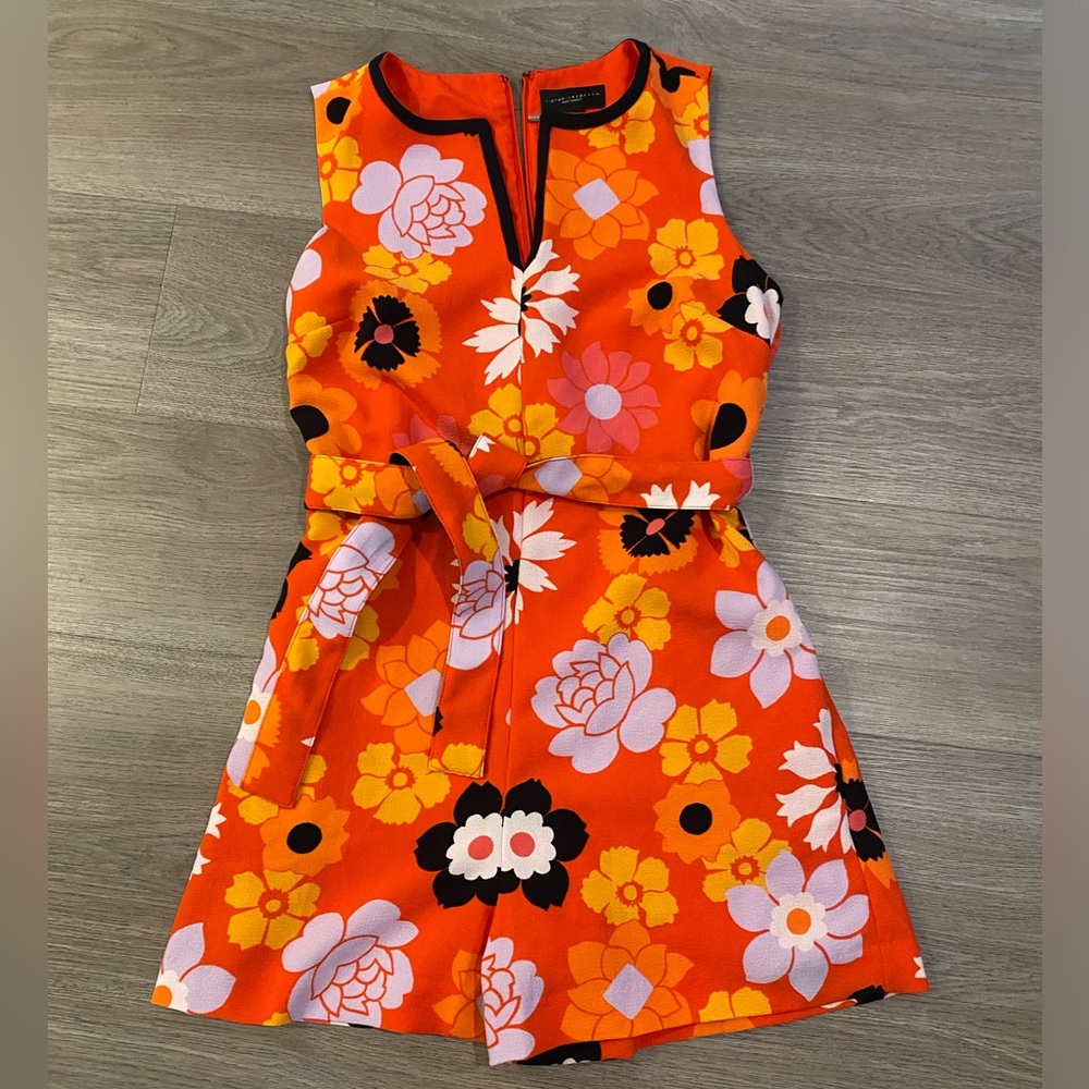 VICTORIA BECKHAM Retro 70s Style Floral Colorful Romper